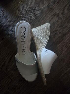 Calvin Klein White Espadrille Wedge Slide